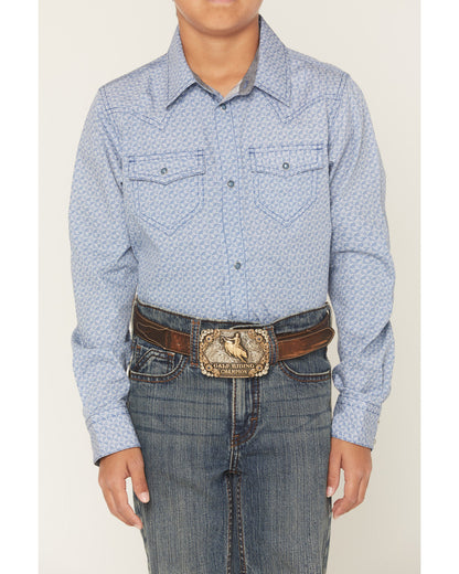 Boys' Coastal Cowboy Geo Print Long Sleeve Snap Western Shi