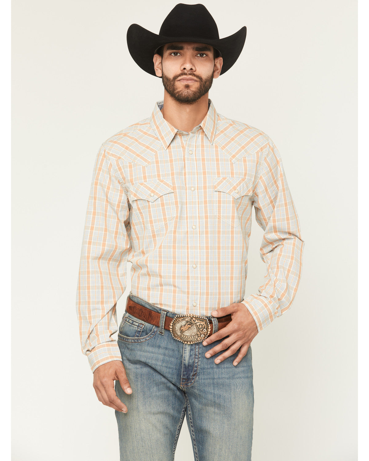 Men's Tanhue Plaid Print Long Sleeve Snap Western Shirt - B