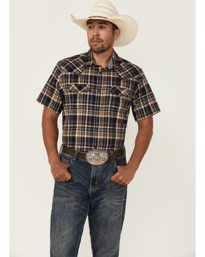 Men's Rustic Rodeo Plaid Print Short Sleeve Snap Western Sh