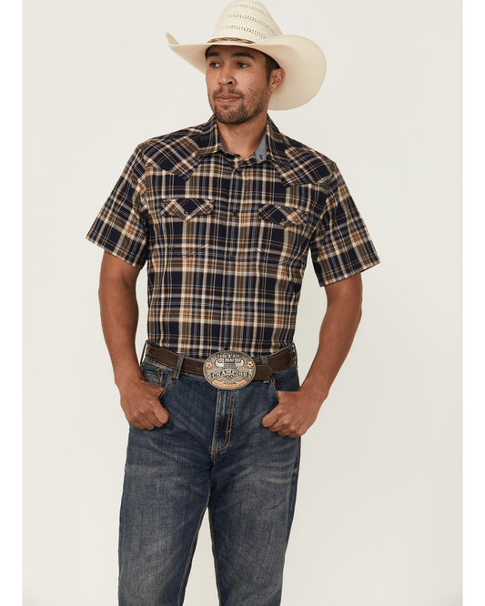 Men's Rustic Rodeo Plaid Print Short Sleeve Snap Western Sh