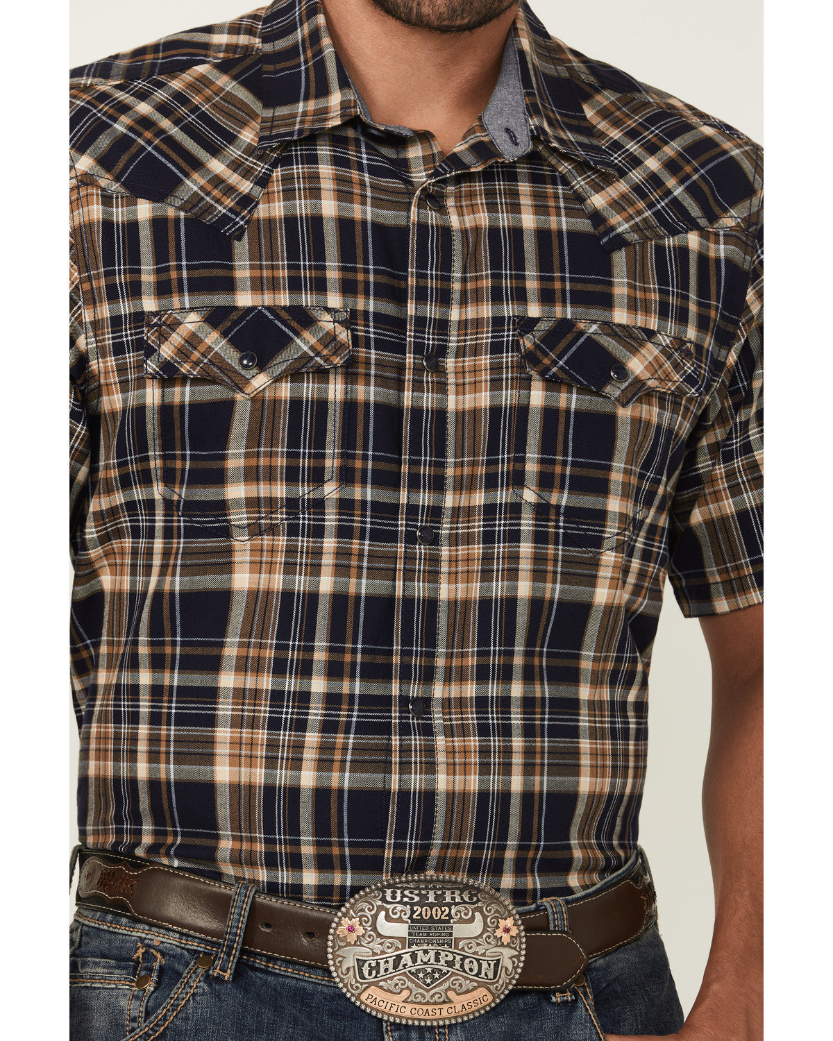 Men's Rustic Rodeo Plaid Print Short Sleeve Snap Western Sh