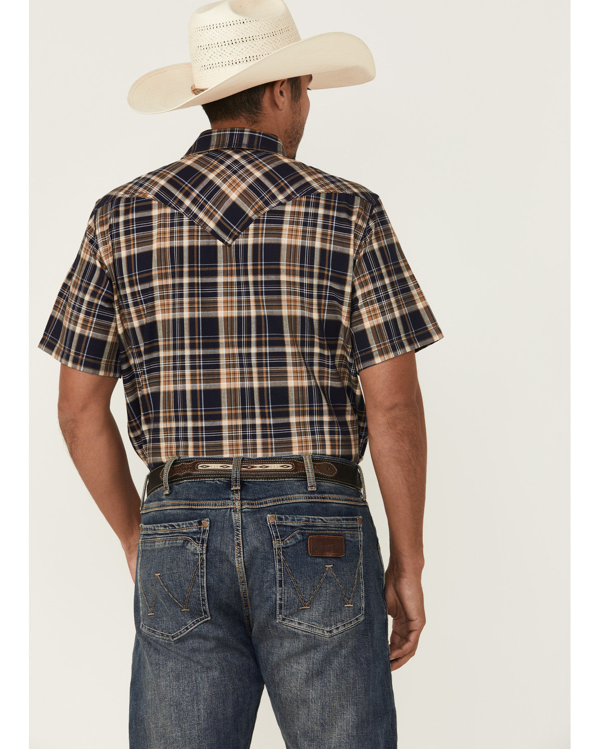 Men's Rustic Rodeo Plaid Print Short Sleeve Snap Western Sh