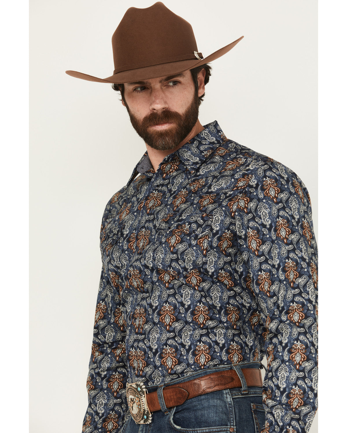 Men's Rodeo Ritz Paisley Print Long Sleeve Snap Western Shi