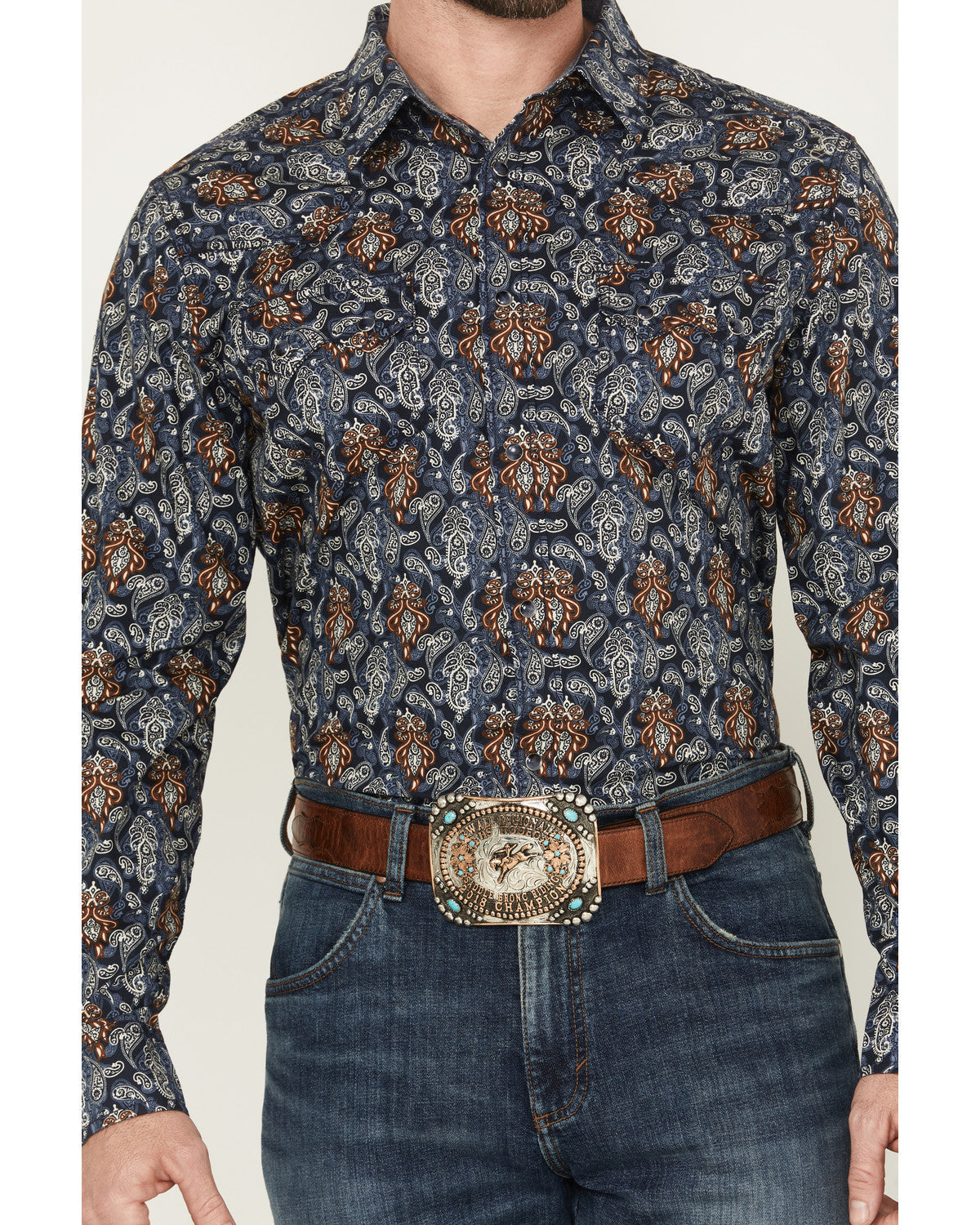 Men's Rodeo Ritz Paisley Print Long Sleeve Snap Western Shi