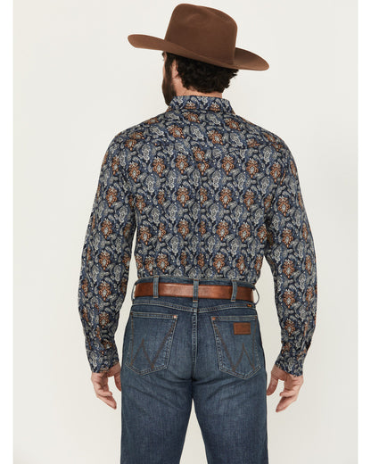 Men's Rodeo Ritz Paisley Print Long Sleeve Snap Western Shi