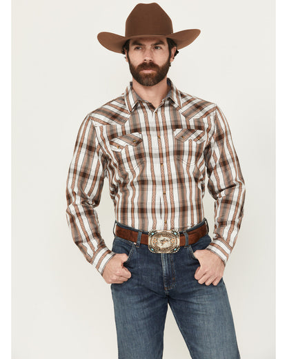 Men' Rodeo Plaid Print Long Sleeve Snap Western Shirt