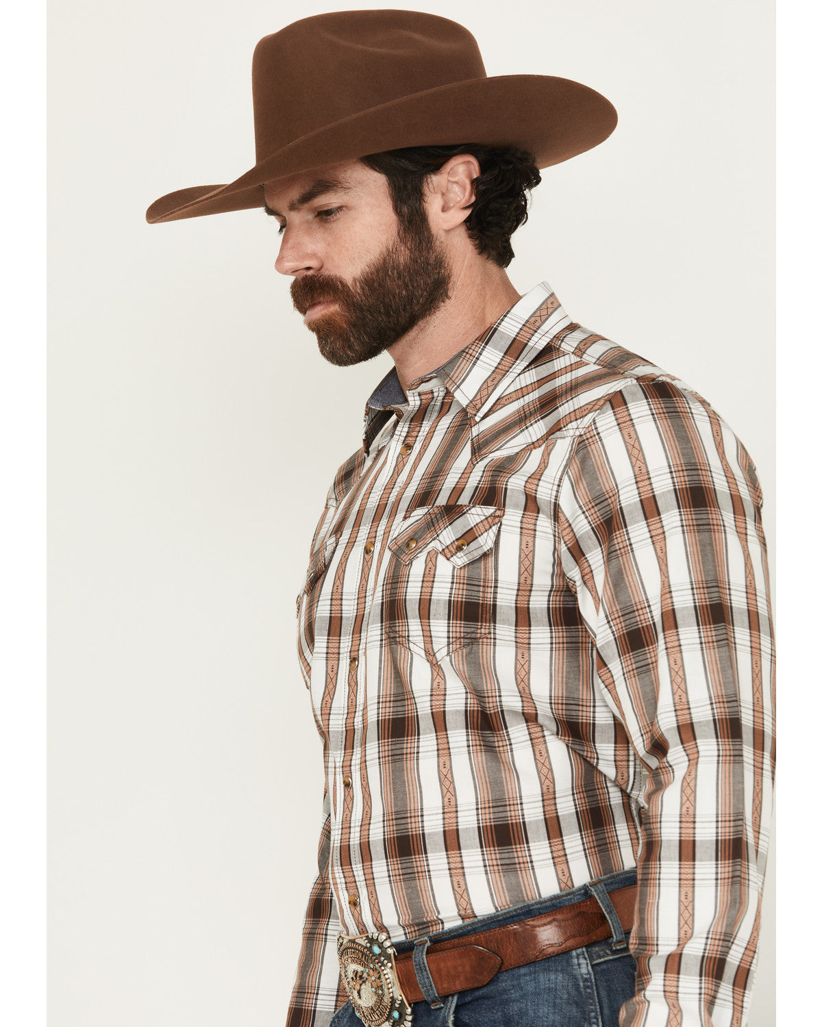 Men' Rodeo Plaid Print Long Sleeve Snap Western Shirt