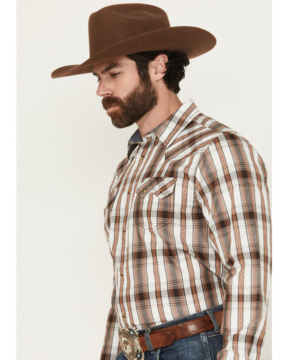 Men' Rodeo Plaid Print Long Sleeve Snap Western Shirt