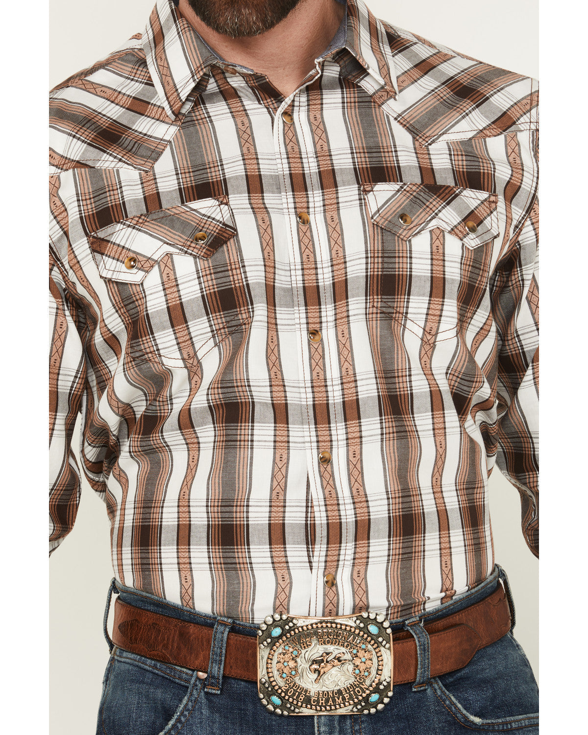 Men' Rodeo Plaid Print Long Sleeve Snap Western Shirt