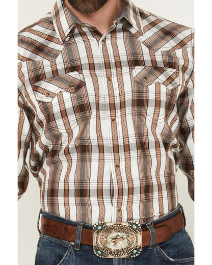 Men' Rodeo Plaid Print Long Sleeve Snap Western Shirt