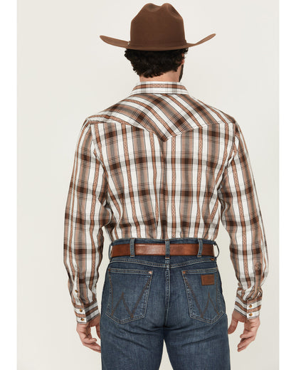 Men' Rodeo Plaid Print Long Sleeve Snap Western Shirt