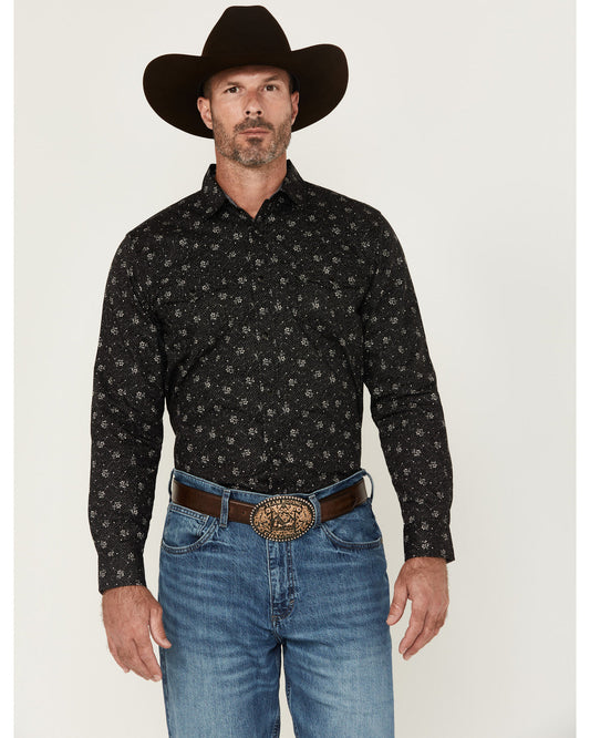 Men's Saddle Peak Floral Print Long Sleeve Snap Western Shi