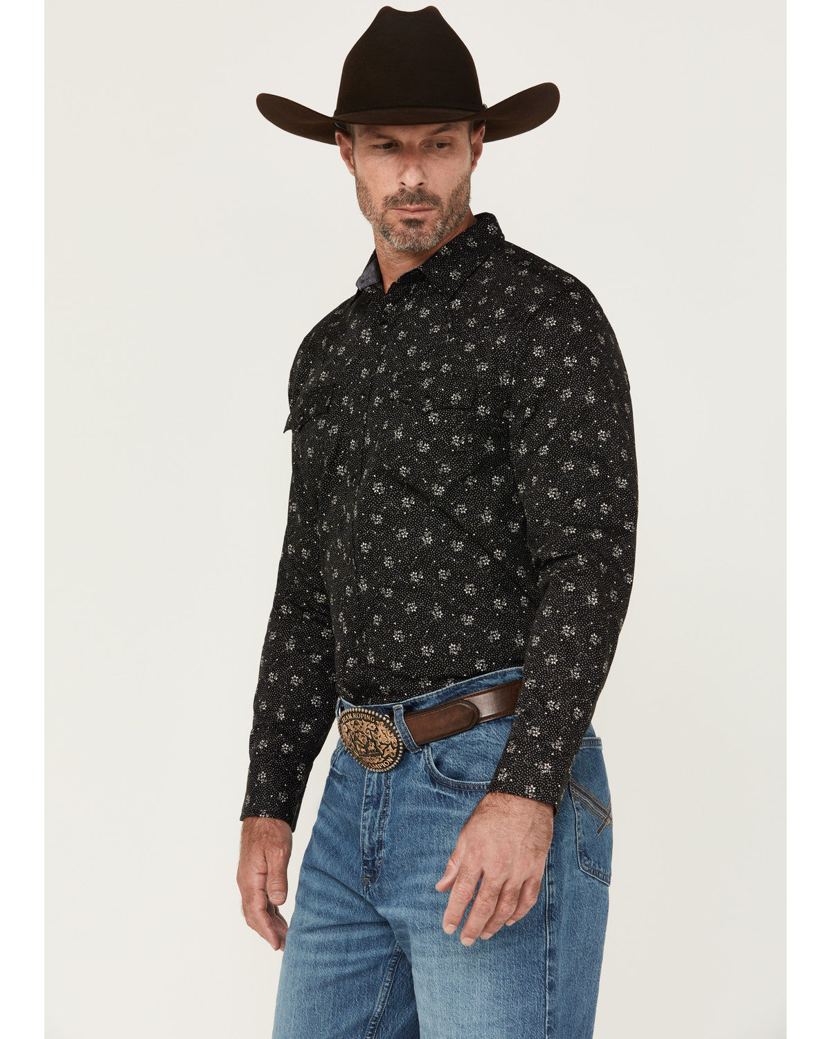 Men's Saddle Peak Floral Print Long Sleeve Snap Western Shi