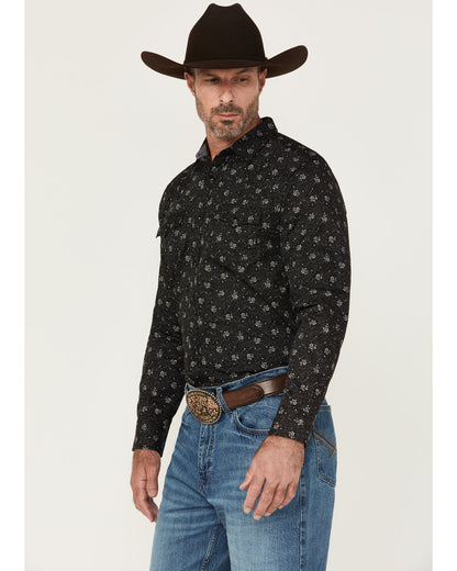 Men's Saddle Peak Floral Print Long Sleeve Snap Western Shi