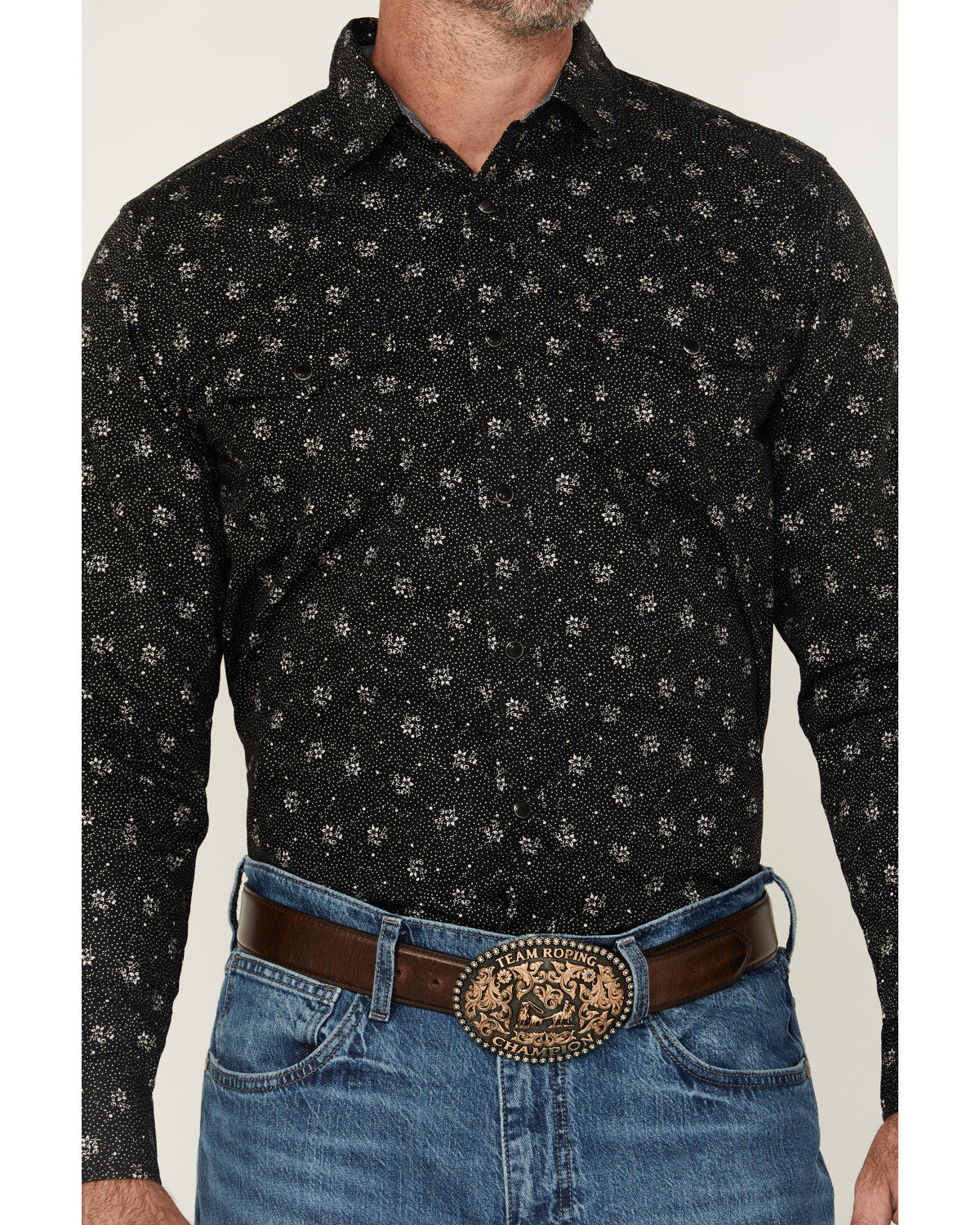 Men's Saddle Peak Floral Print Long Sleeve Snap Western Shi