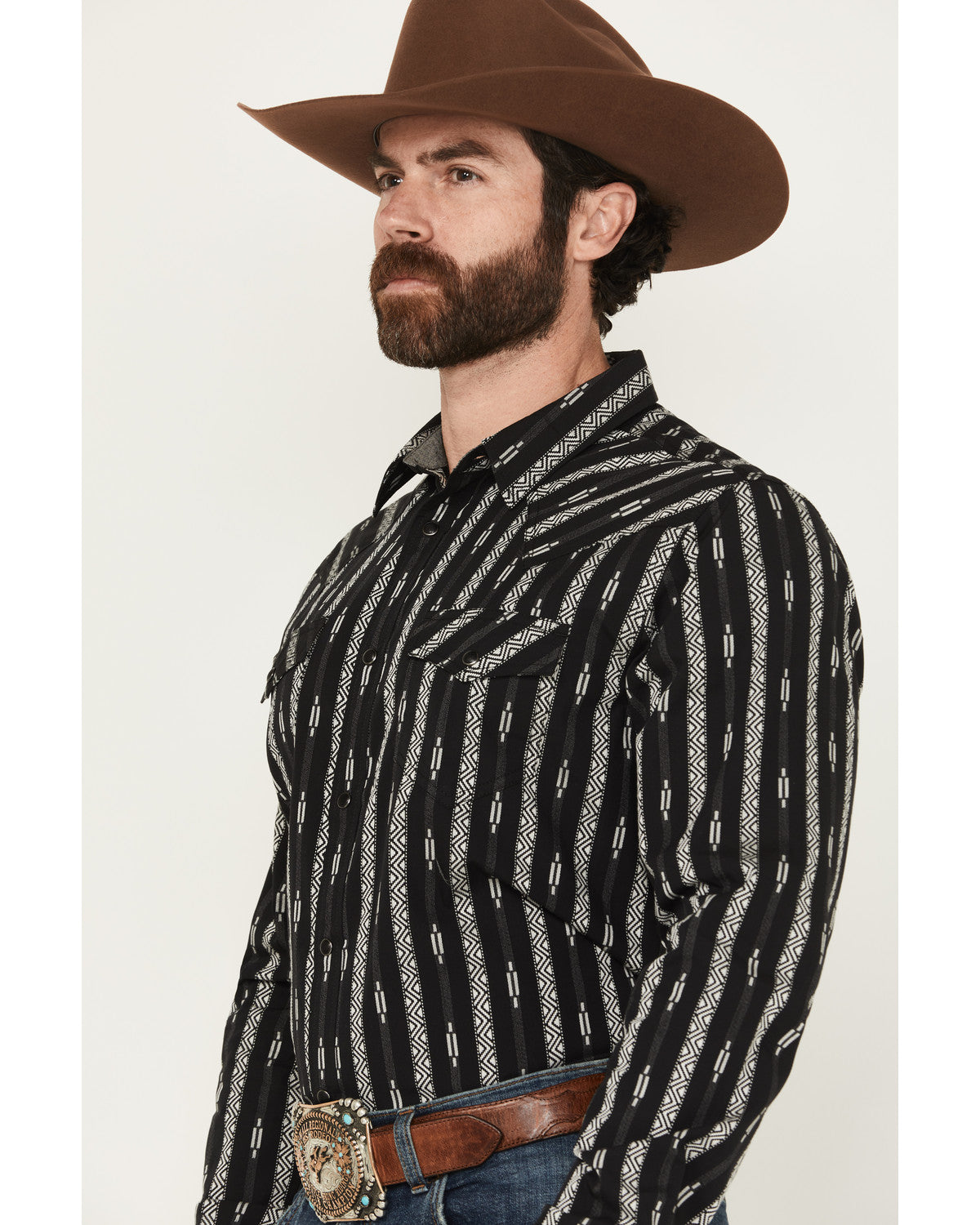 Men's Range Rover Ready Striped Long Sleeve Snap Western Sh