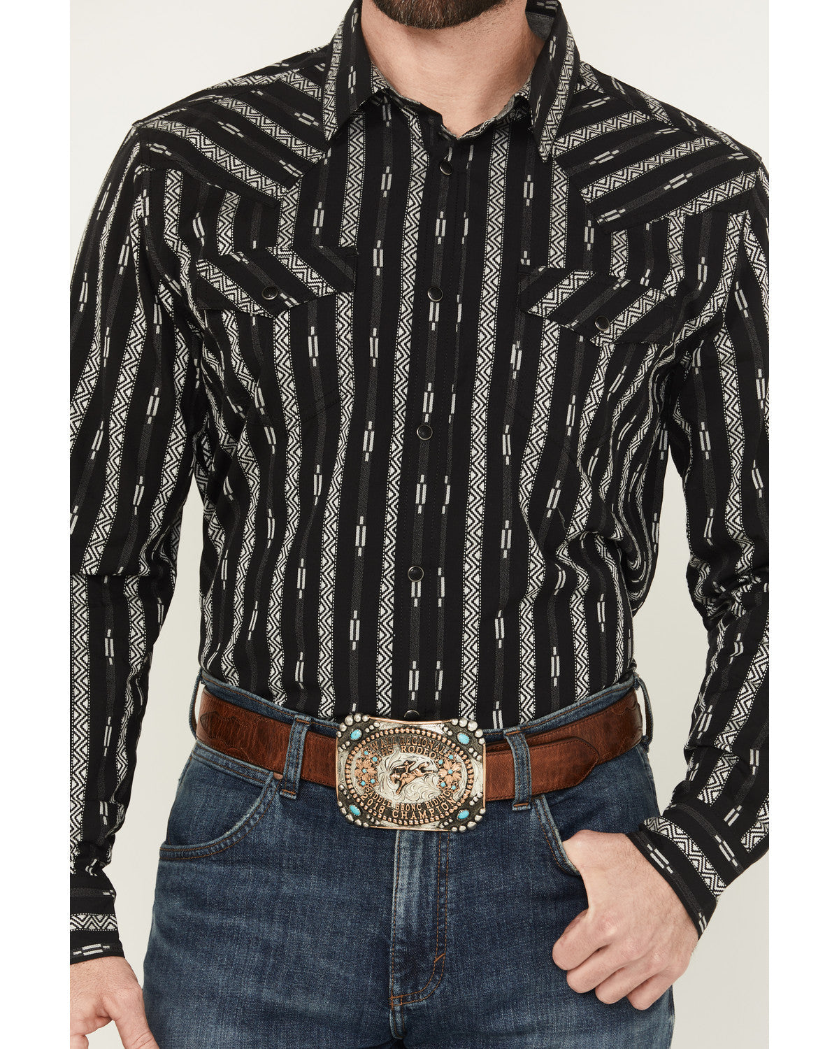 Men's Range Rover Ready Striped Long Sleeve Snap Western Sh