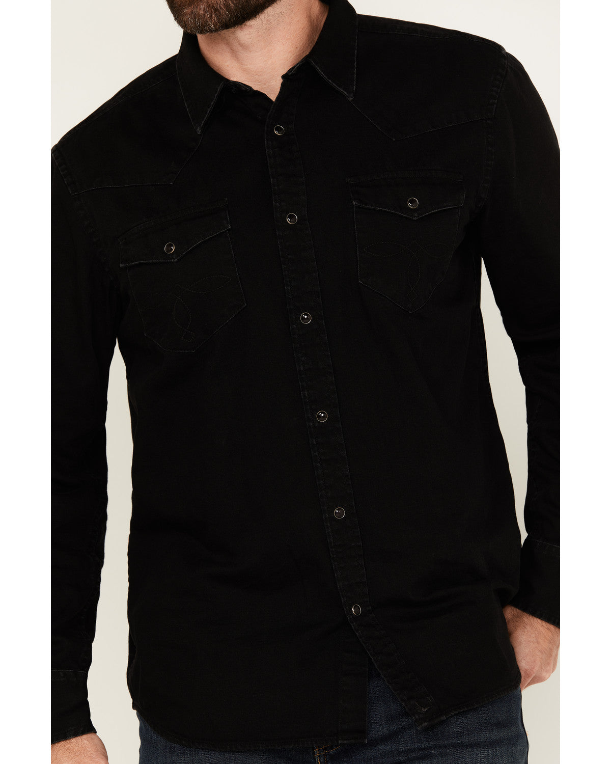 Men's Solid Long Sleeve Snap Denim Western Shirt - Big