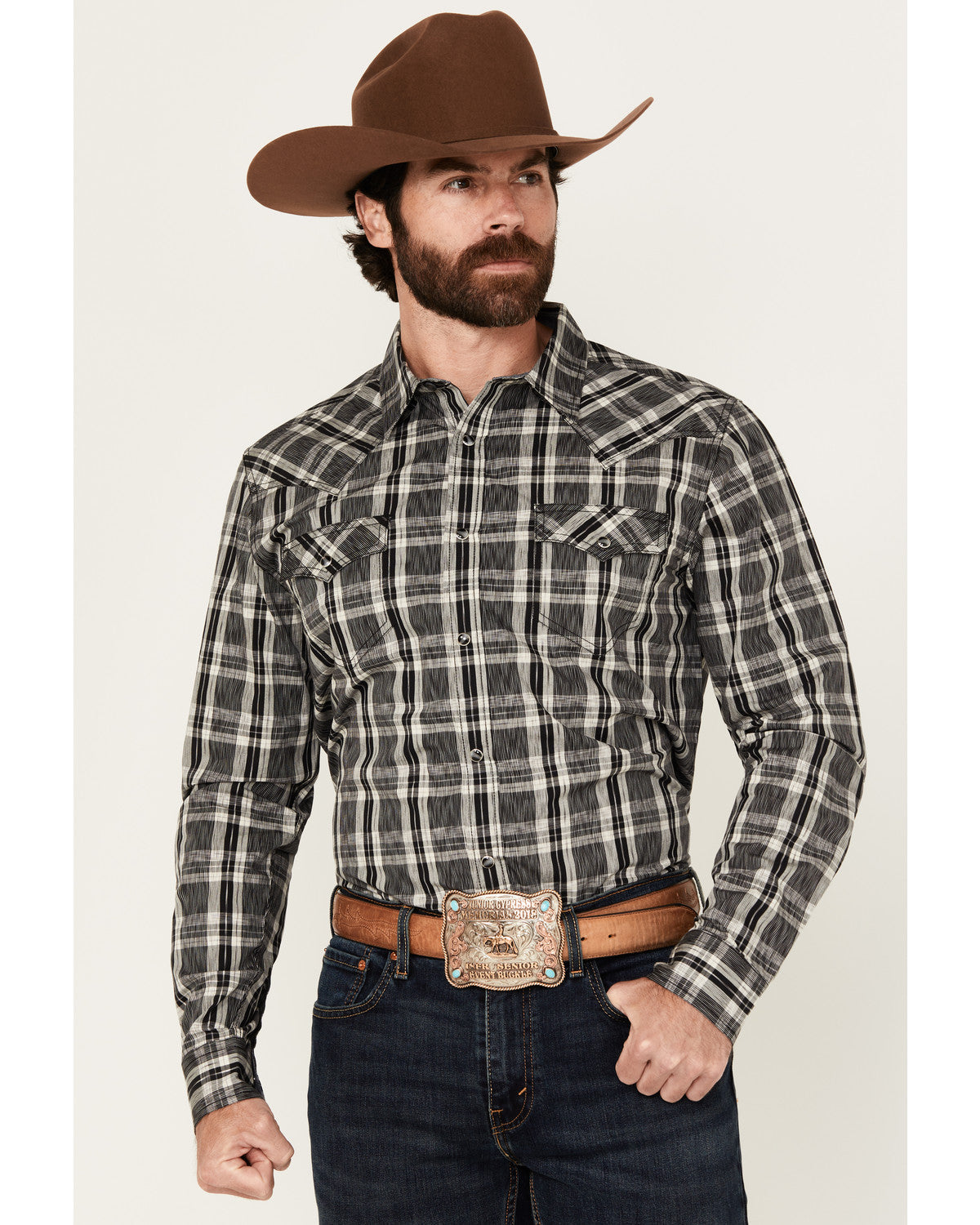 Men's Denton Plaid Print Long Sleeve Snap Western Shirt