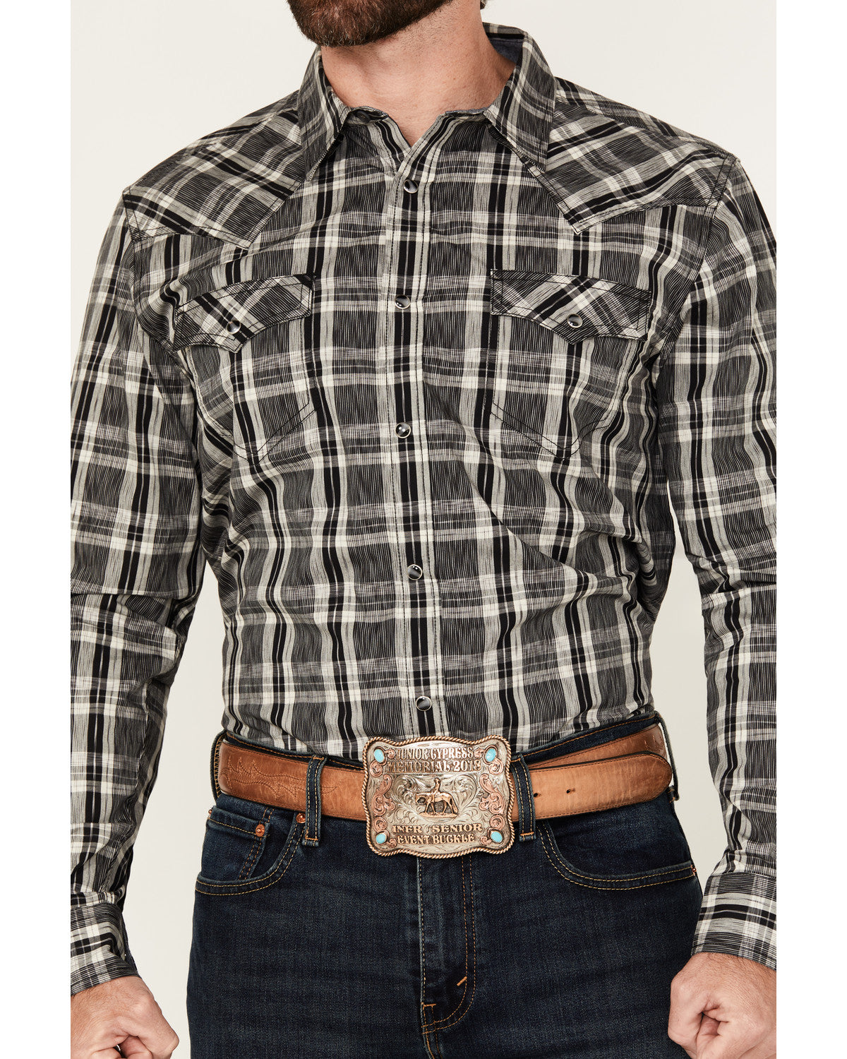 Men's Denton Plaid Print Long Sleeve Snap Western Shirt