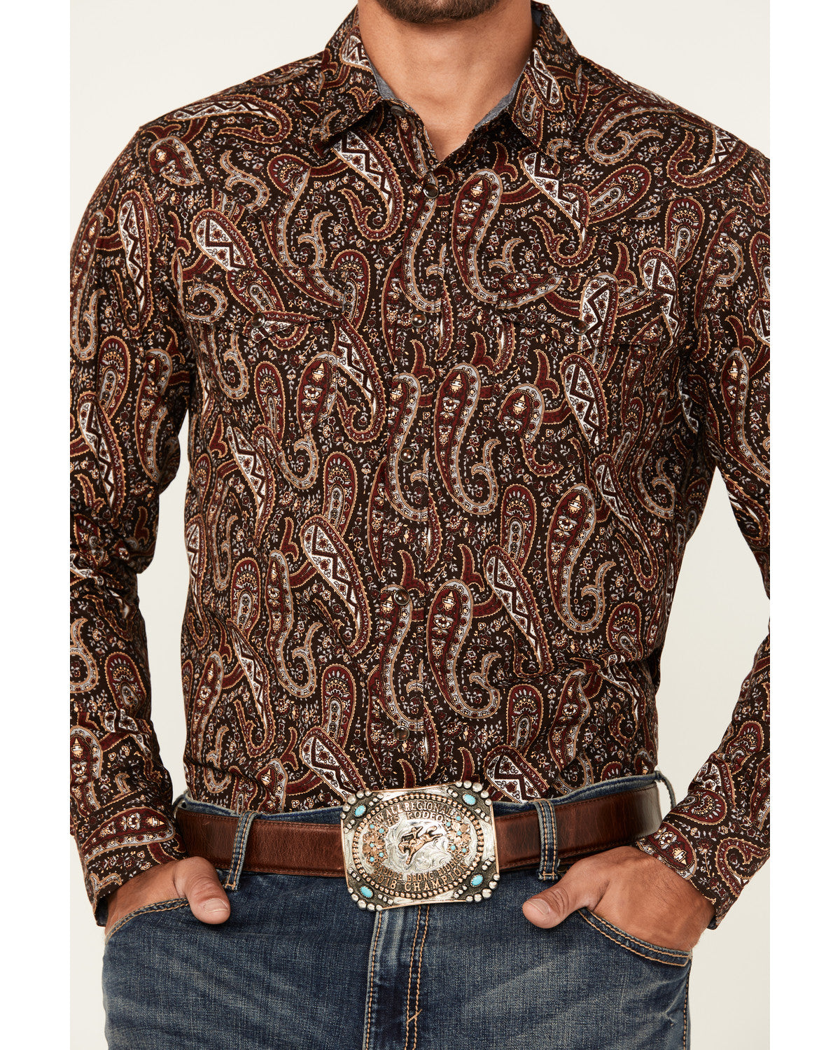 Men's Leo Paisley Print Long Sleeve Snap Western Shirt