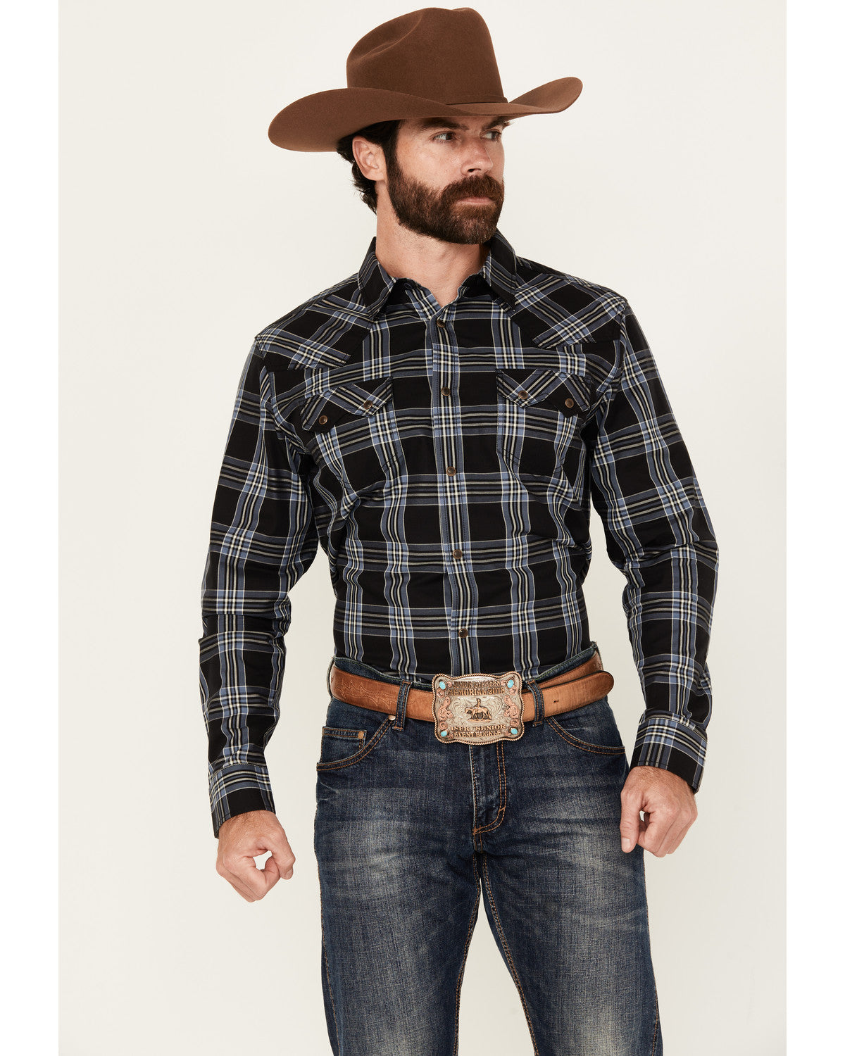 Men's Irving Plaid Print Long Sleeve Snap Western Shirt