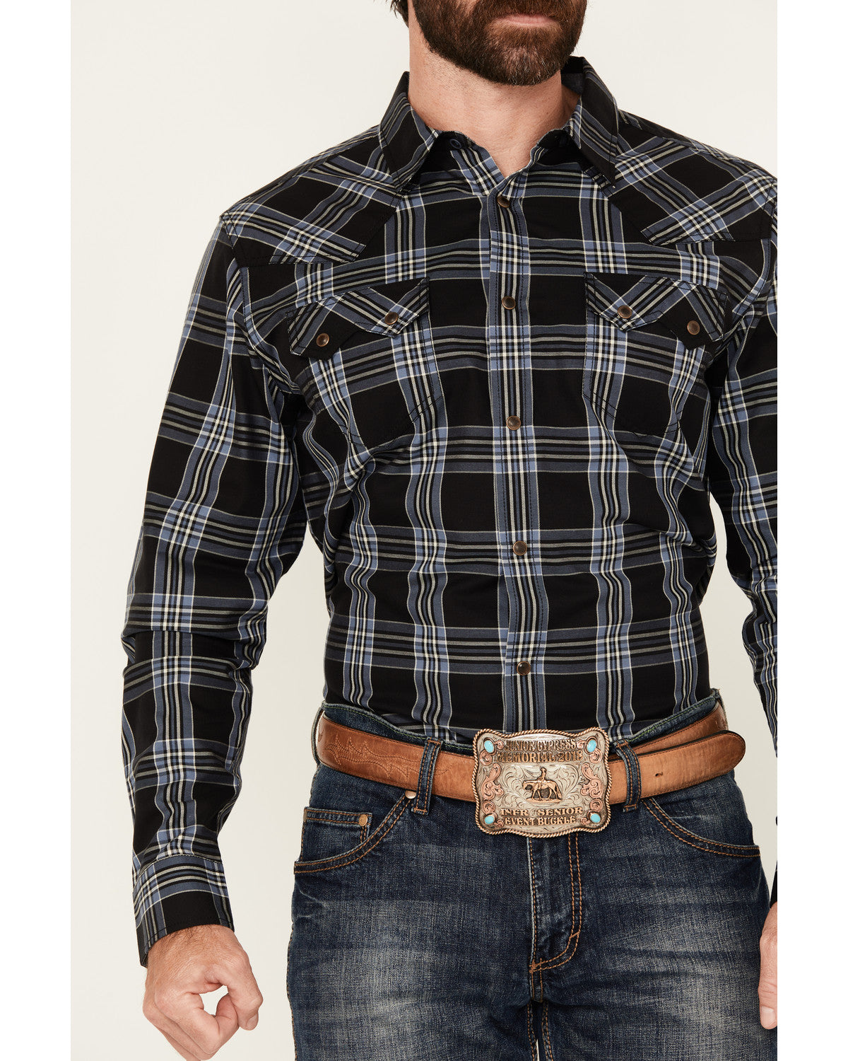 Men's Irving Plaid Print Long Sleeve Snap Western Shirt