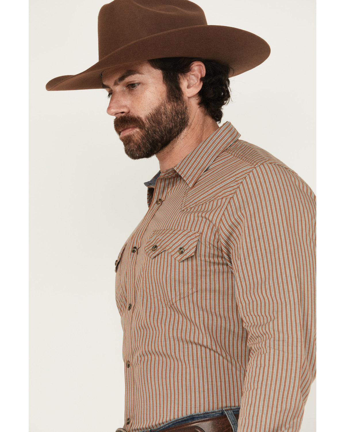 Men's Tanner Vertical Striped Print Long Sleeve Snap Wester