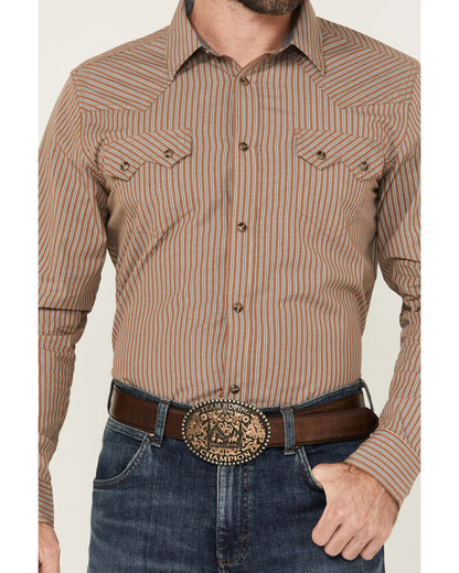 Men's Tanner Vertical Striped Print Long Sleeve Snap Wester