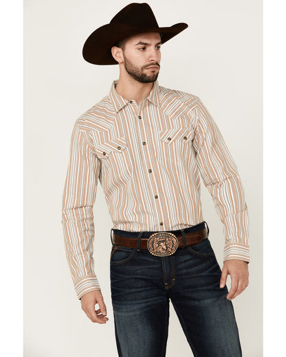 Men's Tough Guy Dobby Striped Print Long Sleeve Snap Wester