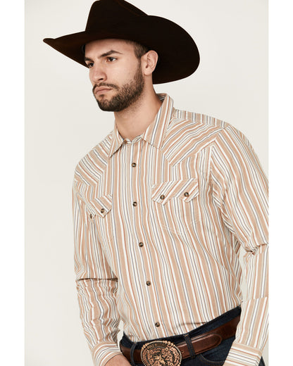Men's Tough Guy Dobby Striped Print Long Sleeve Snap Wester