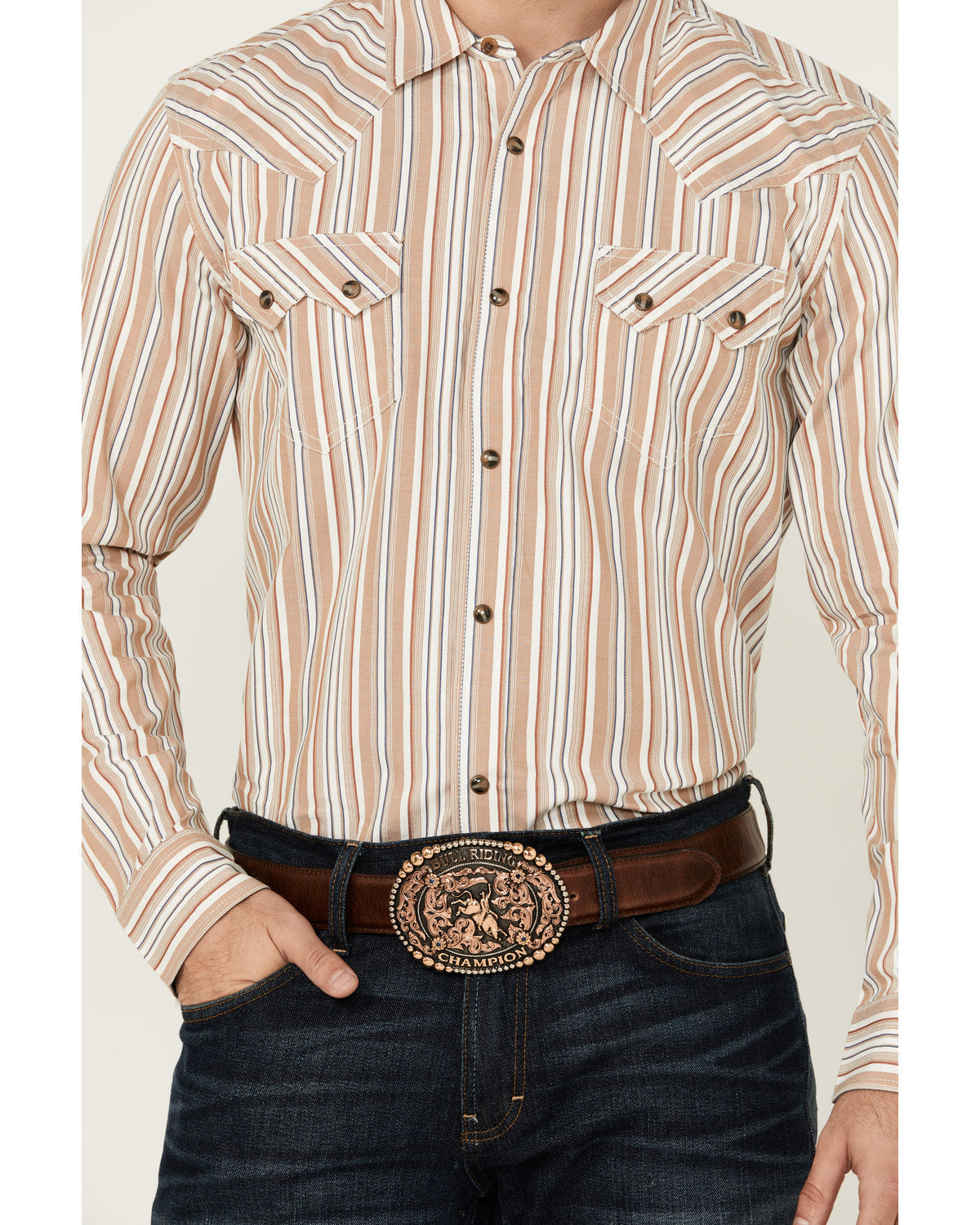 Men's Tough Guy Dobby Striped Print Long Sleeve Snap Wester