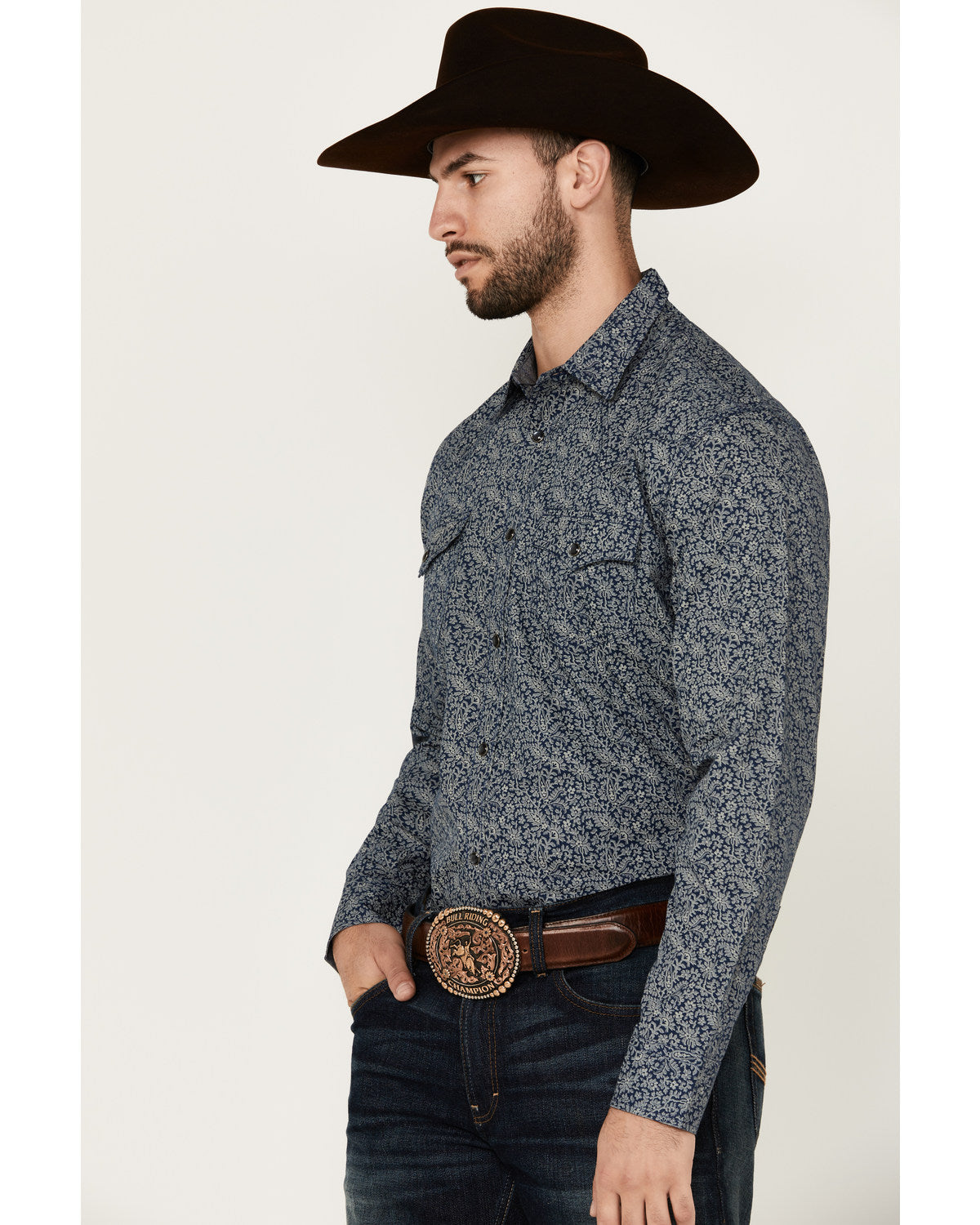 Men's Grande Floral Print Long Sleeve Pearl Snap Western Sh