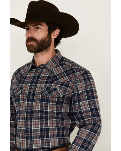 Men's Poker Plaid Print Long Sleeve Snap Western Shirt