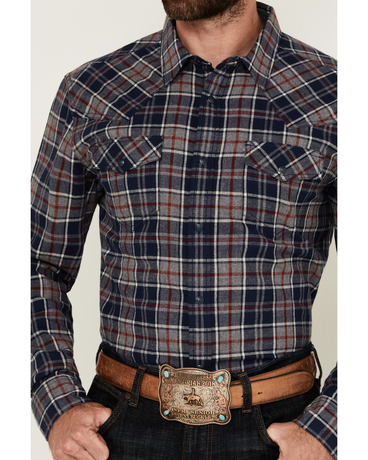 Men's Poker Plaid Print Long Sleeve Snap Western Shirt