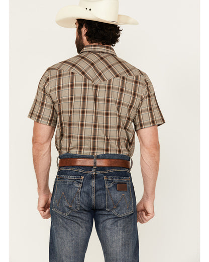 Men's Poncho Plaid Print Short Sleeve Snap Western Shirt