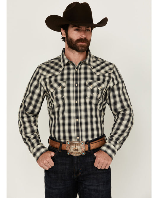 Men's Rey Plaid Print Long Sleeve Snap Western Shirt