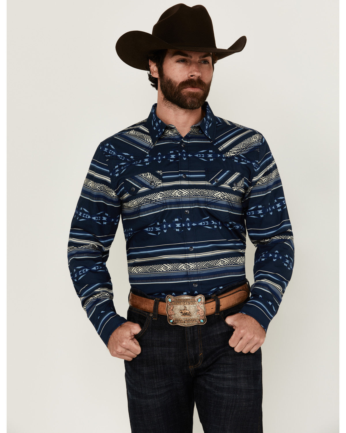 Men's Distance Southwestern Striped Long Sleeve Snap Wester