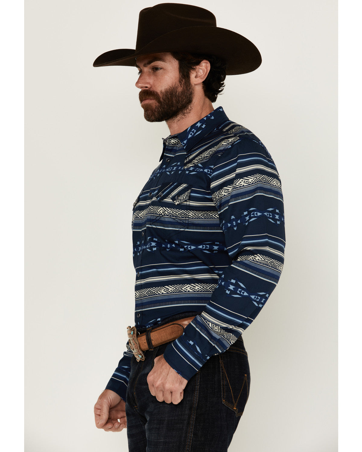 Men's Distance Southwestern Striped Long Sleeve Snap Wester