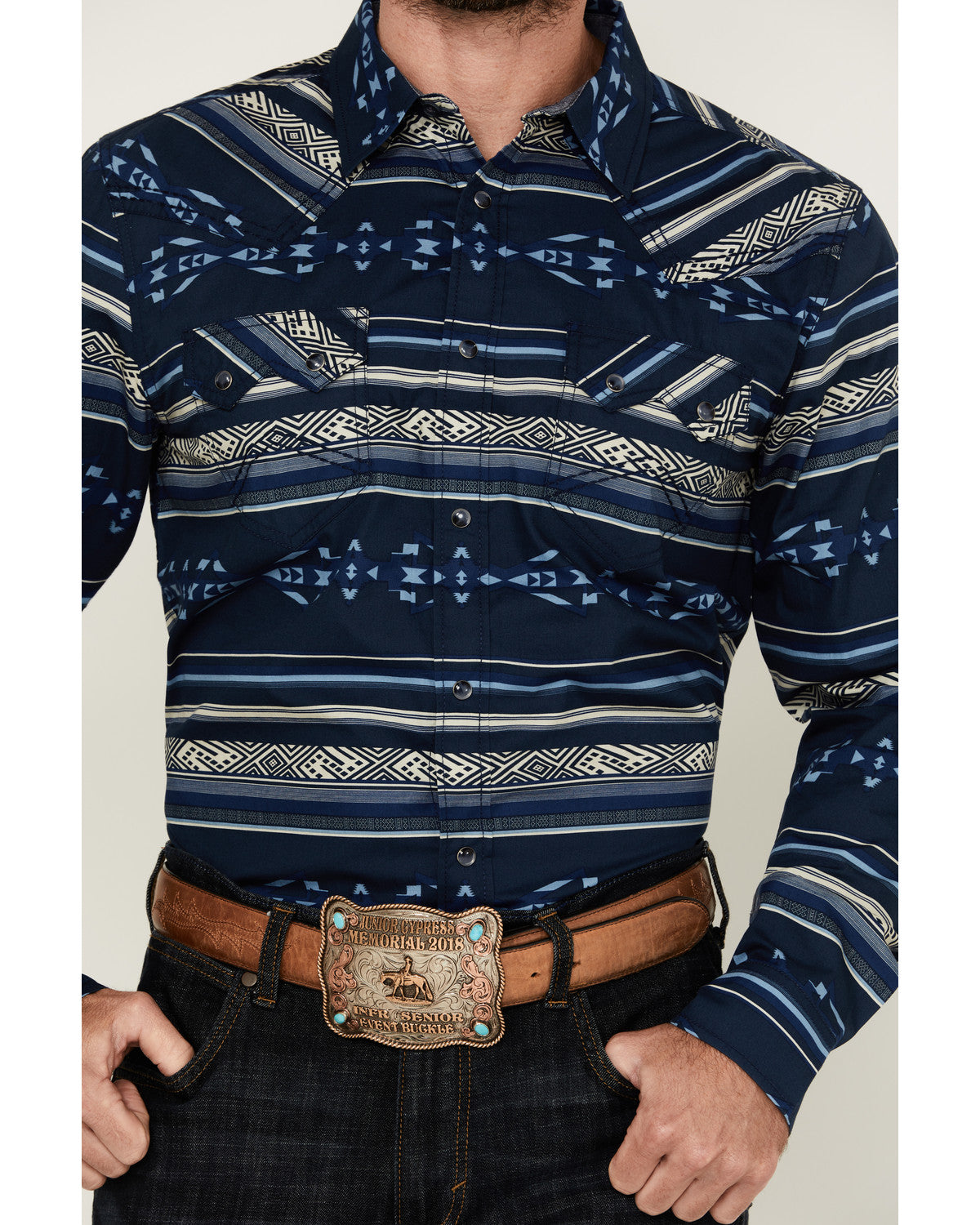 Men's Distance Southwestern Striped Long Sleeve Snap Wester