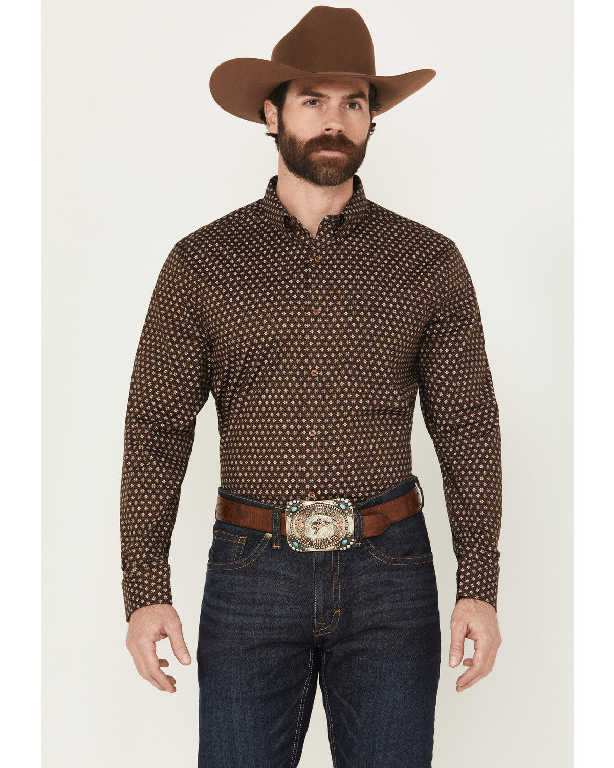 Men's Sebastian Geo Print Long Sleeve Button-Down Stretch W