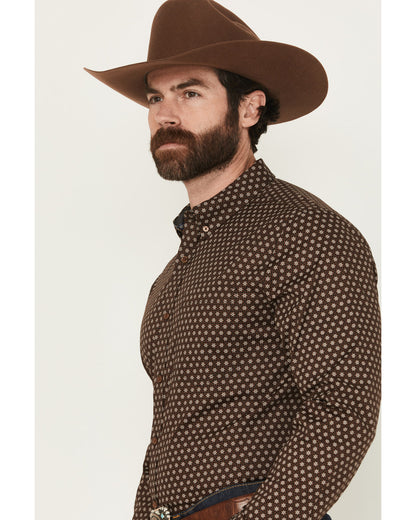 Men's Sebastian Geo Print Long Sleeve Button-Down Stretch W