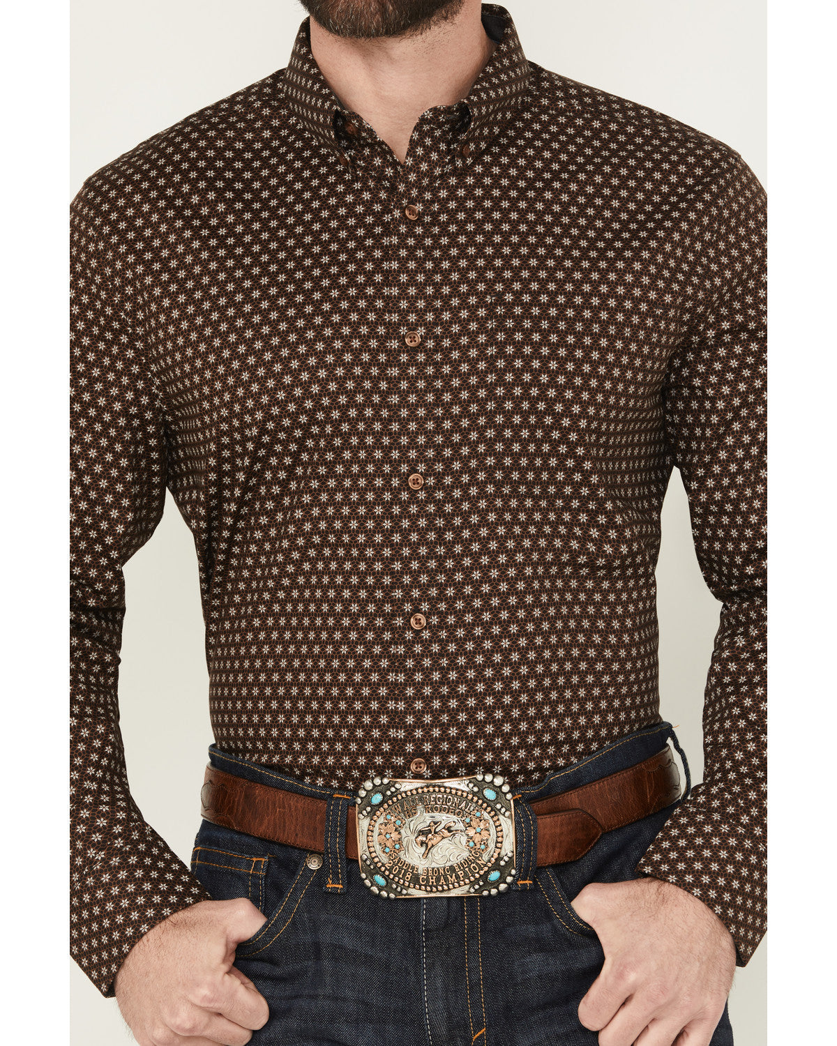 Men's Sebastian Geo Print Long Sleeve Button-Down Stretch W