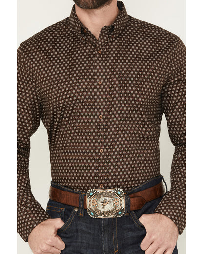 Men's Sebastian Geo Print Long Sleeve Button-Down Stretch W