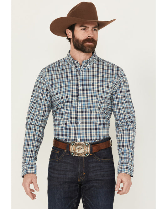Men's Bob Plaid Print Long Sleeve Button-Down Western Shirt