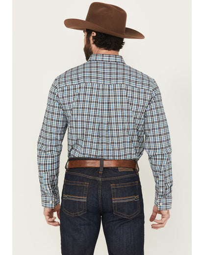 Men's Bob Plaid Print Long Sleeve Button-Down Western Shirt