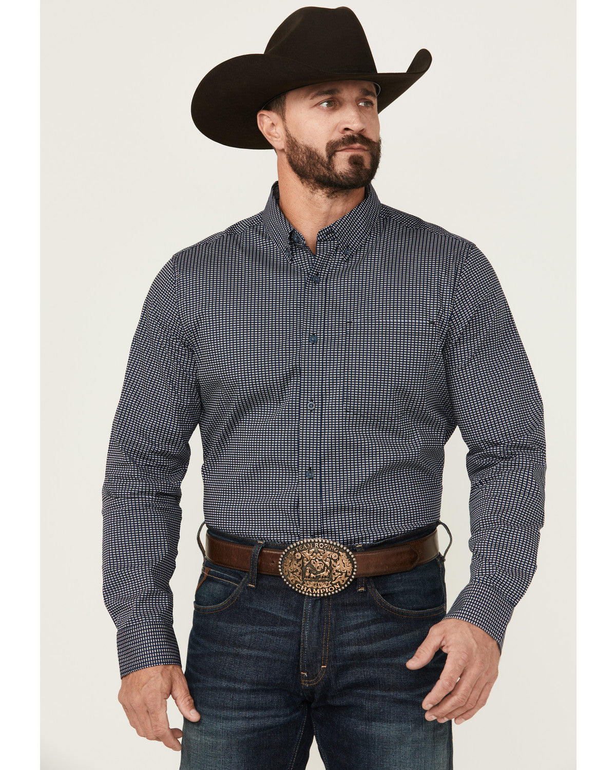 Men's Chris Geo Print Long Sleeve Button-Down Stretch Weste