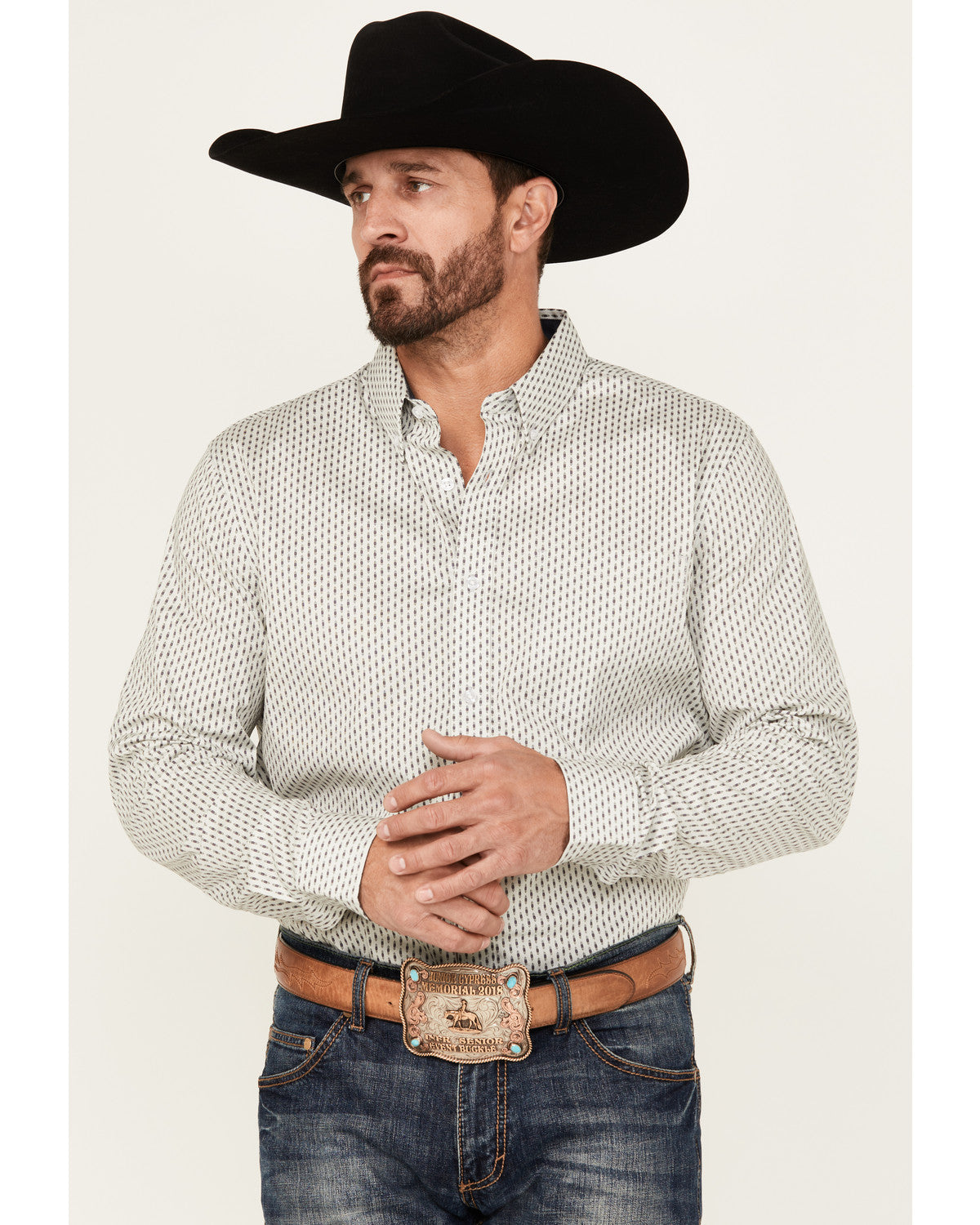 Men's Stirling Geo Print Long Sleeve Button-Down Stretch We