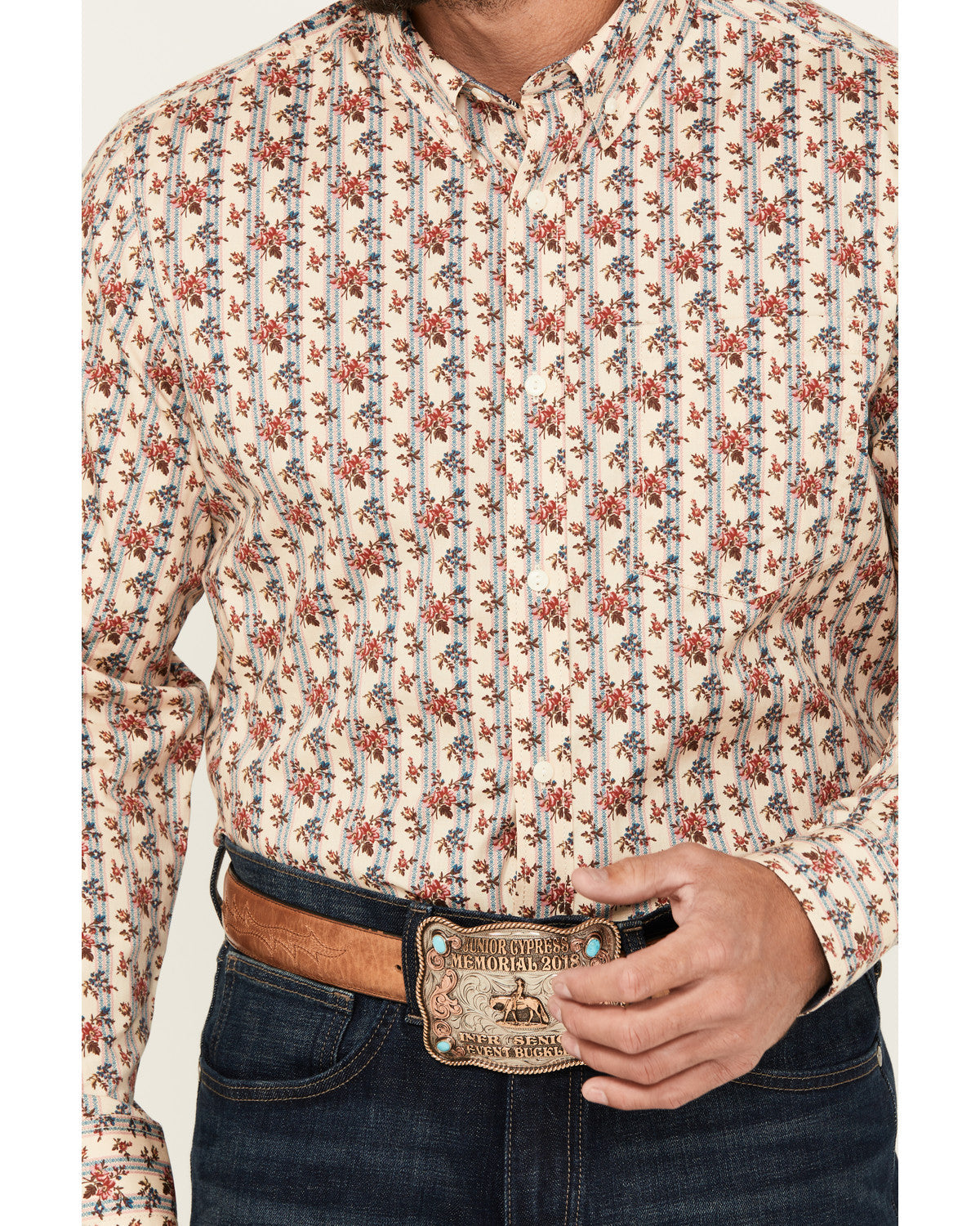 Men's Kenton Floral Striped Long Sleeve Button-Down Stretch
