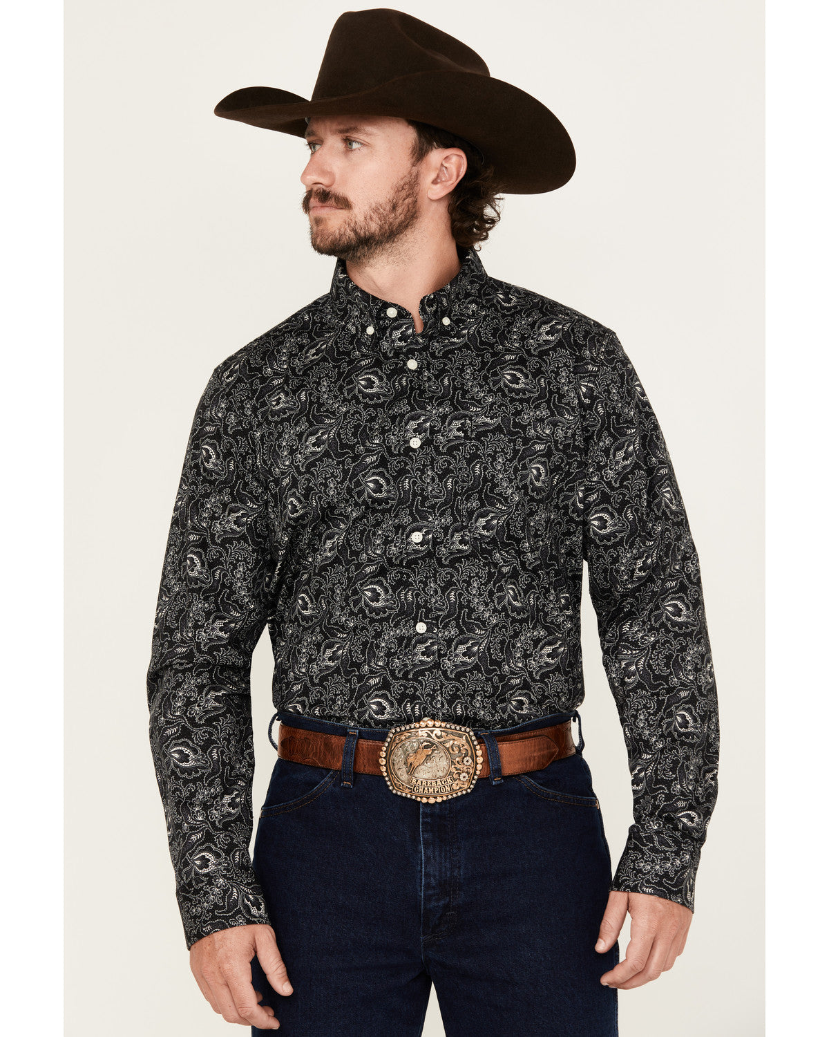 Men's Parker Paisley Print Long Sleeve Button-Down Stretch
